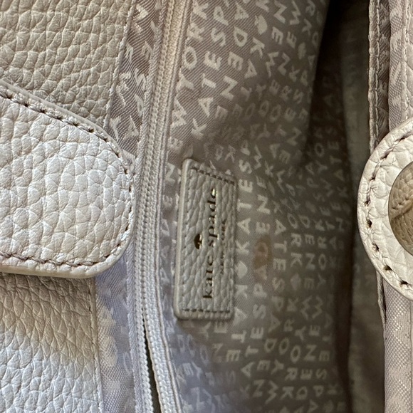 Kate Spade leather satchel bag with removable strap in taupe w/ black trim. - Picture 13 of 16